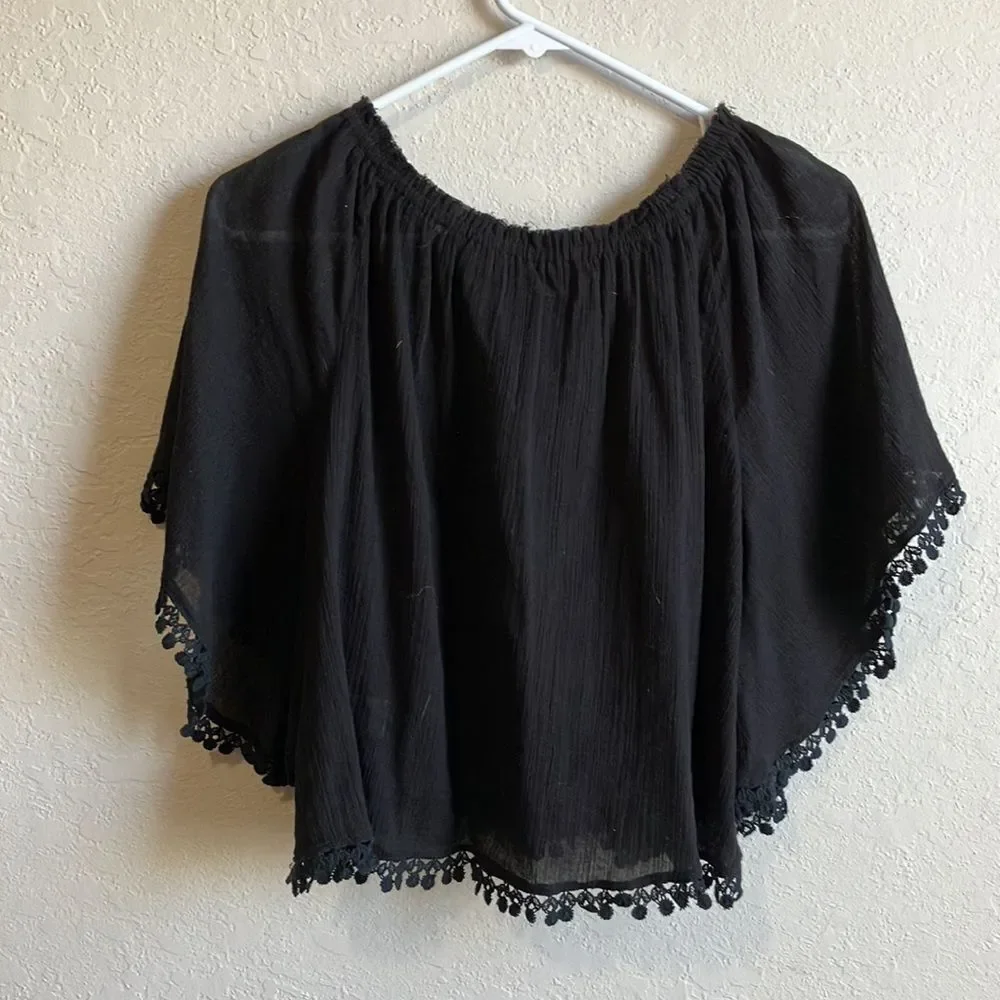 Love Shack Fancy • Black Cotton Crepe Gypsy Top Tassles Size 0 - Picture 6 of 6